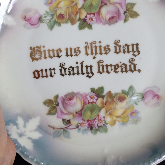 Porcelain Floral Plate -Germany "Give Us This Day Our Daily Bread" Lord's Prayer - Picture 3 of 5